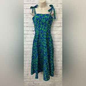 Shoshanna Size 2 Majorelle Dress Square Neck‎ Floral Midi Bright Blue Green